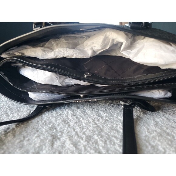 Michael Kors Sheila Black Gray Silver Double Handle Logo Medallion Tote 10" X16" - Picture 6 of 9